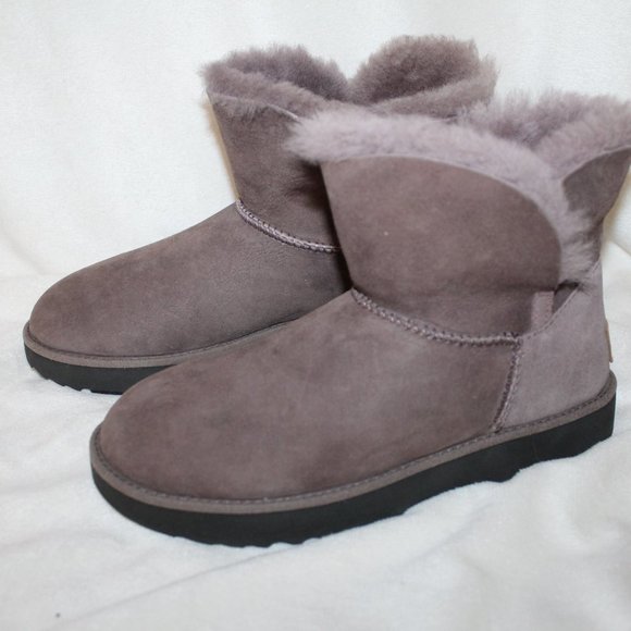 NIB UGG MINI SUEDE SHEARLING BOOTS GRAY 6 - Picture 2 of 9